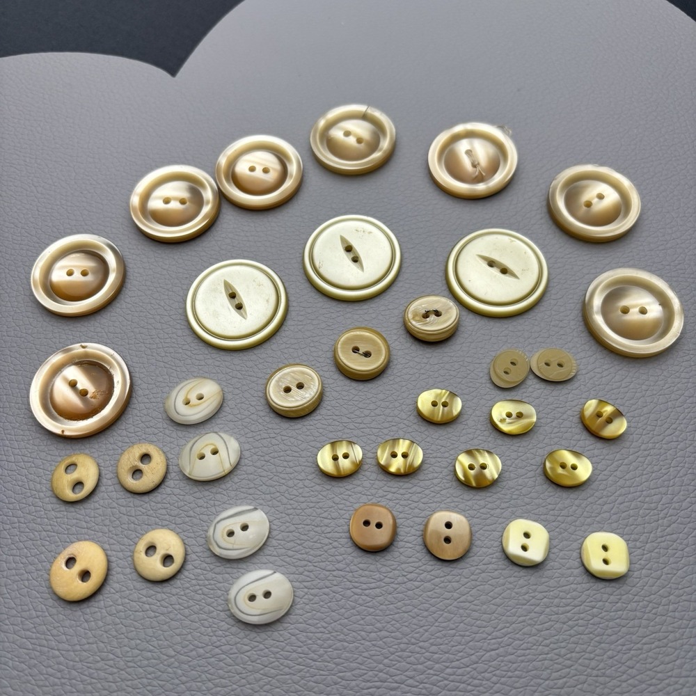 Vintage Mixed Button Lot (60pcs) – Earth Tone Neutrals + Soft Pastels  40's-60's